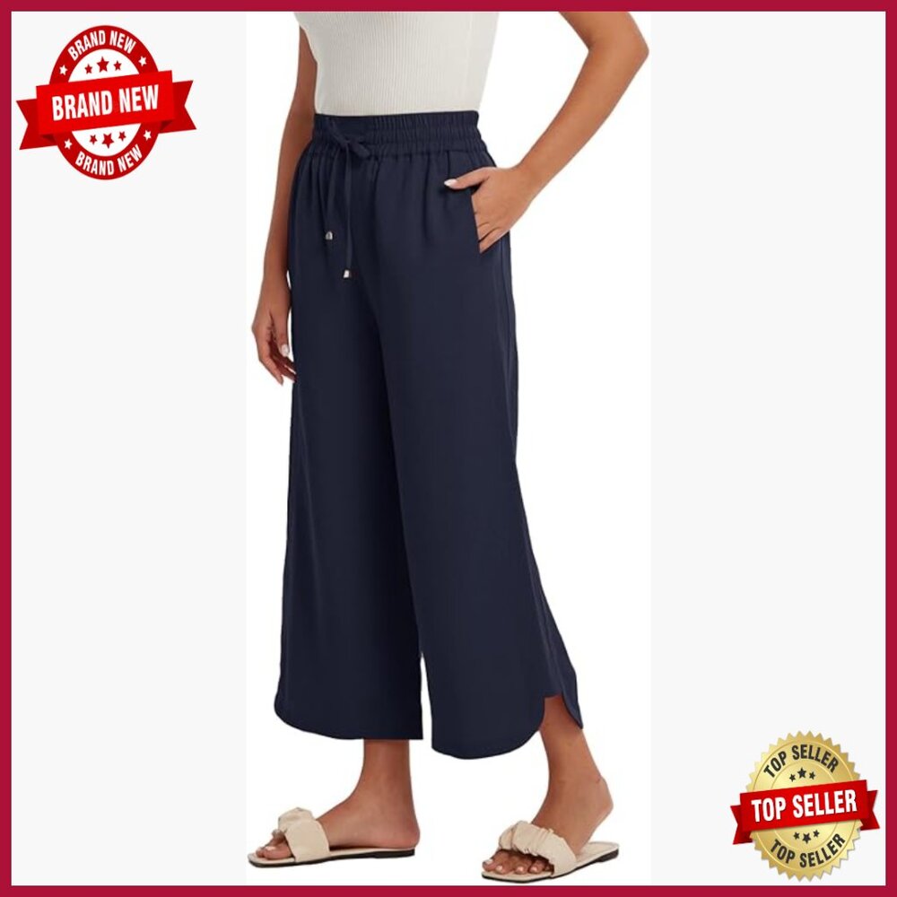 High Waist Wide Leg Cropped Pants Tencel Linen Blend Summer Casual